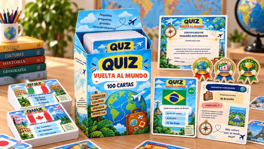 Quiz Vuelta al Mundo: 100 cartas con preguntas sobre países, capitales, banderas y datos curiosos