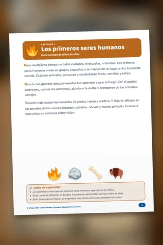 Página del Pequeño Explorador sobre los primeros seres humanos