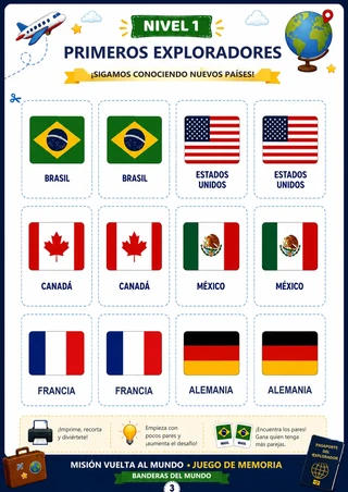 Juego de memoria de banderas para recortar